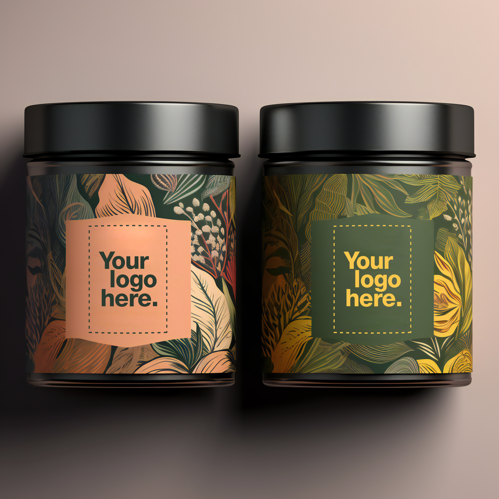 Three jars of green and yellow with the words you go here psd