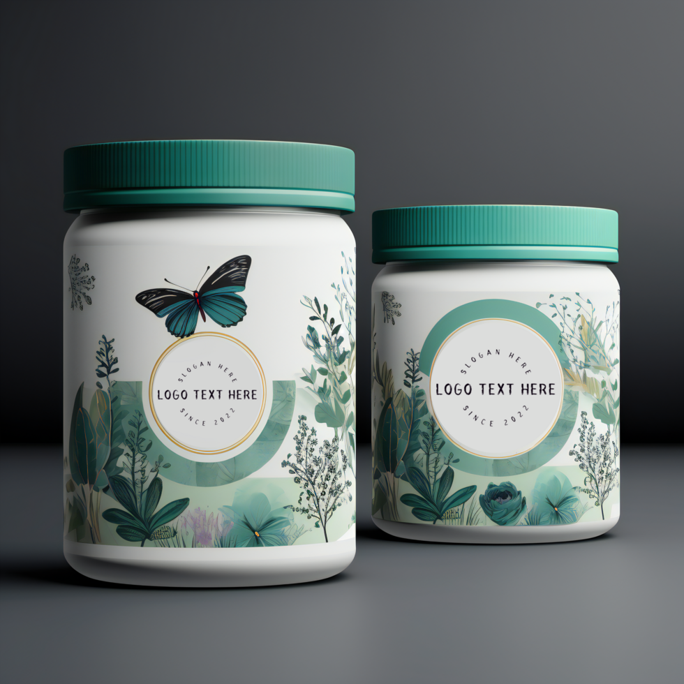 Three jars of green and yellow with the words you go here psd