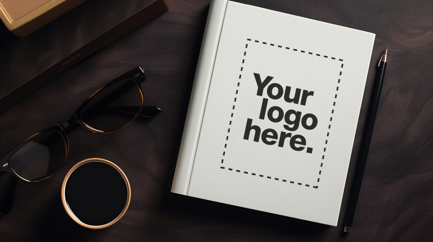 book cover mockup on dark desk with paper Design psd