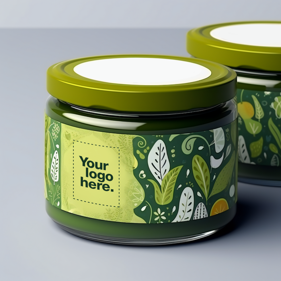 Three jars of green and yellow with the words you go here psd