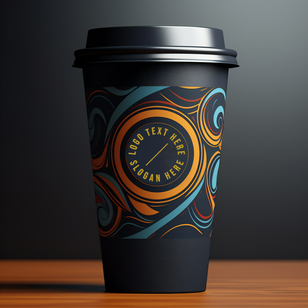 design en attrapp av en kaffe kopp förpackning med ett öga ai generativ psd