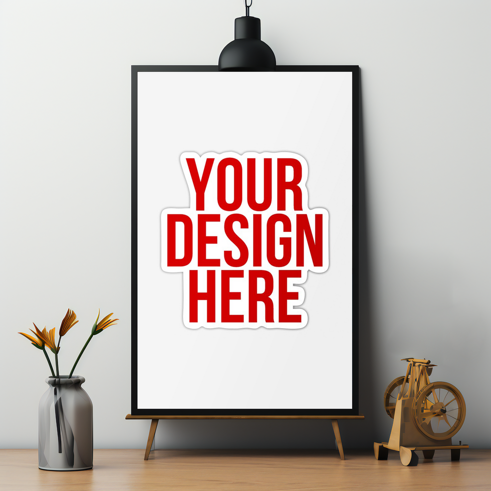 poster mockup on a wooden table AI Generative psd