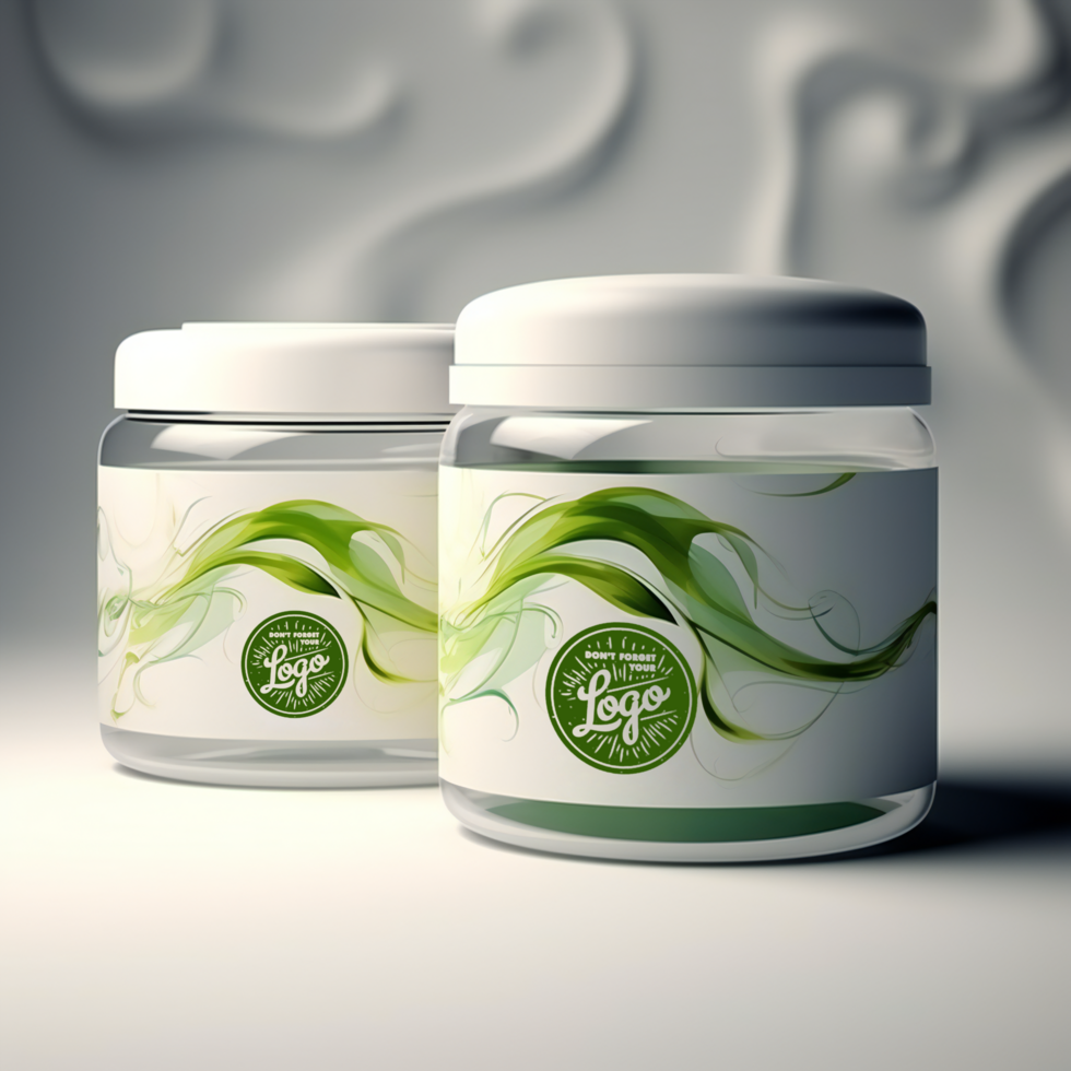 Three jars of green and yellow with the words you go here psd