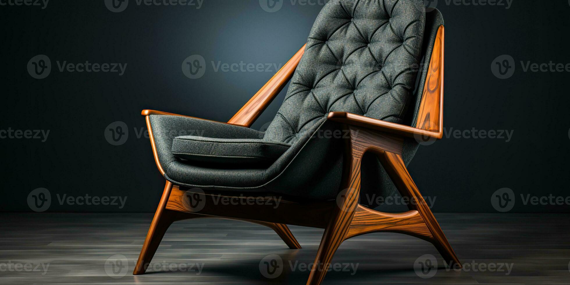 AI Generated. AI Generative. Architexture arm chair soft pillow wood sit place. Product cozy home office design. Graphic Art photo