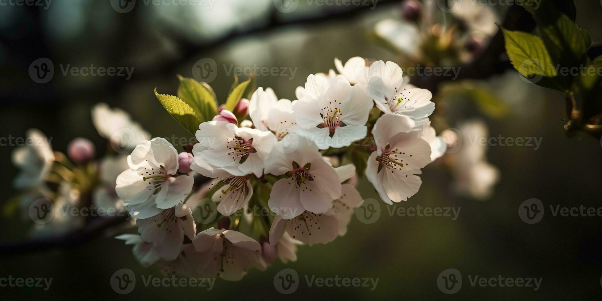 ai generado. ai generativo. Cereza florecer floreciente flor árbol planta. decorativo romántico botánico onda. gráfico Arte foto