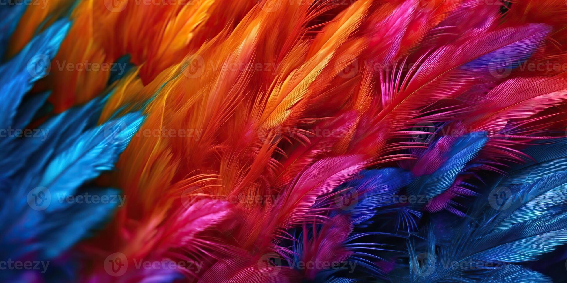 AI Generated. AI Generative. Vibrant colorful pattern background texture of color feathers decoration. Graphic Art photo