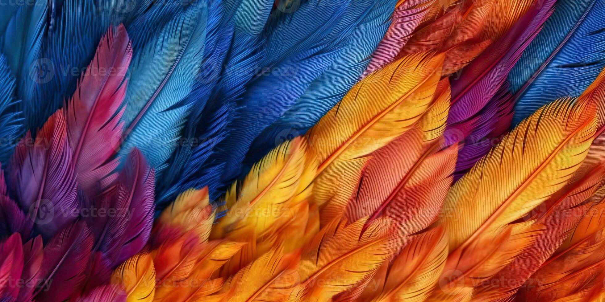 AI Generated. AI Generative. Vibrant colorful pattern background texture of color feathers decoration. Graphic Art photo