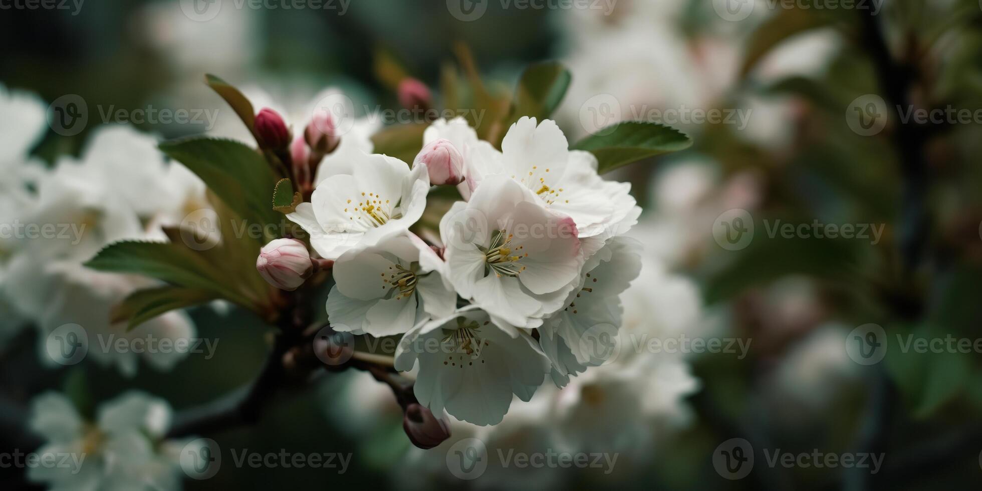 . . Cherry blossom blooming flower tree plant. Decorative romantic botanical vibe. Graphic Art photo
