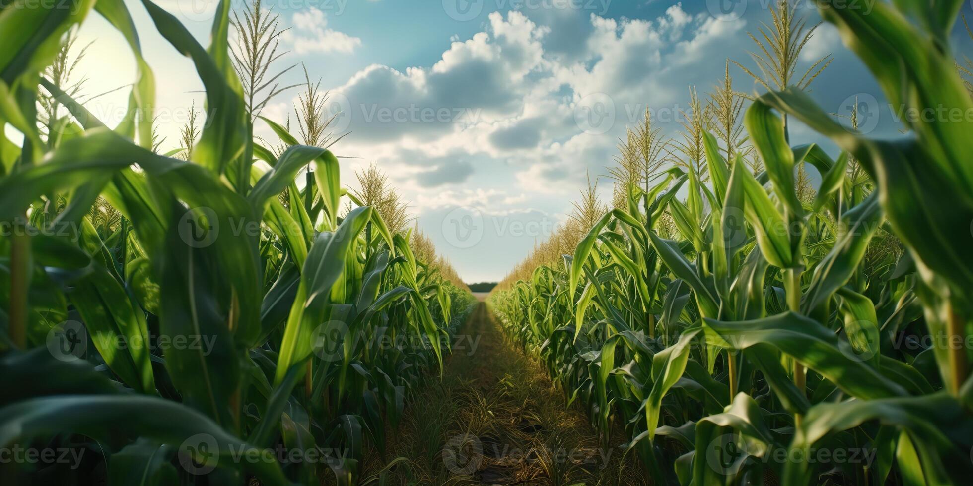 ai generado. ai generativo. verde granja cosecha maíz campo. al aire libre naturaleza salvaje planta creciente. gráfico Arte foto