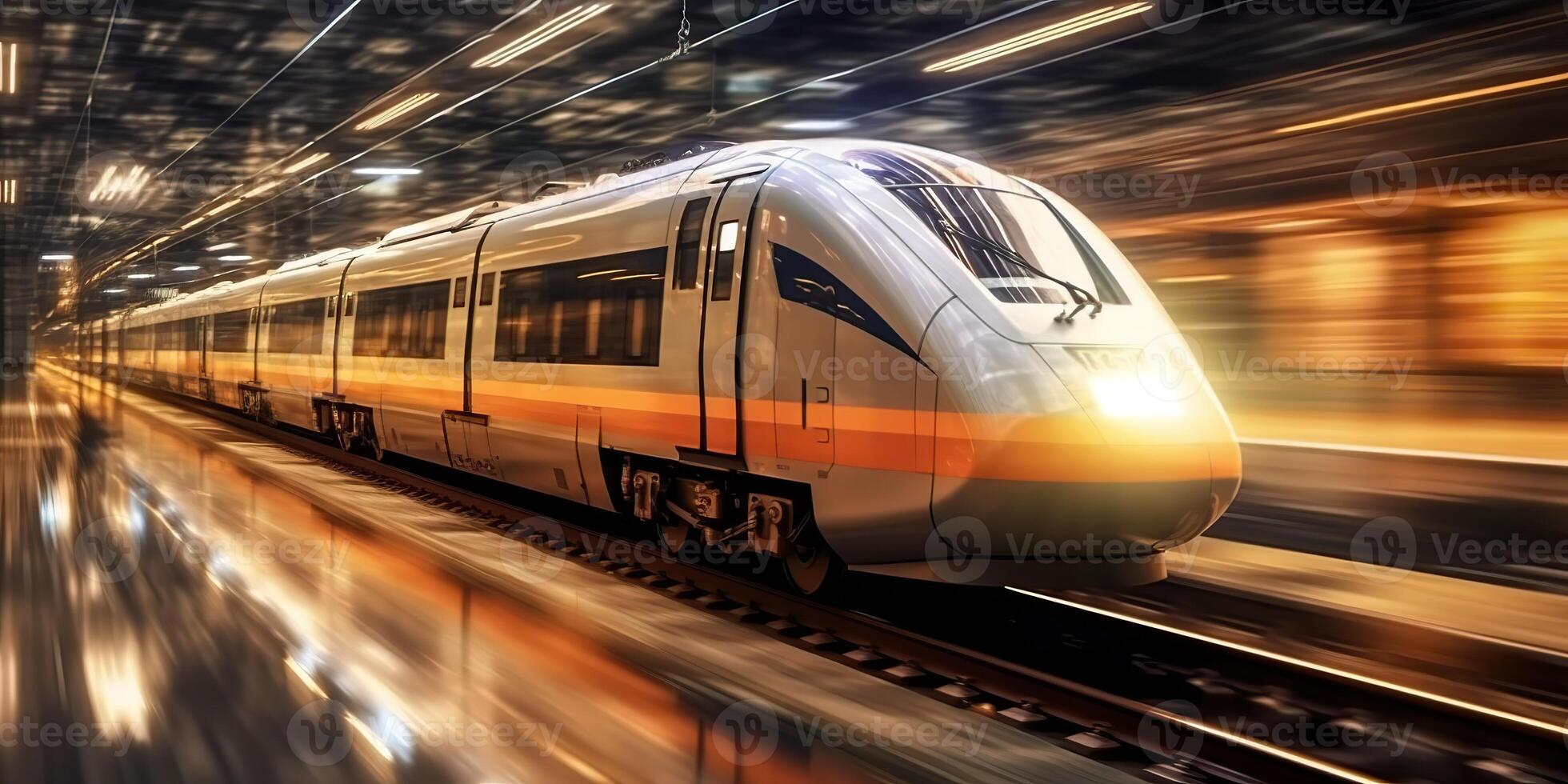 High speed train move motion on railway locomotive passenger. Adventure