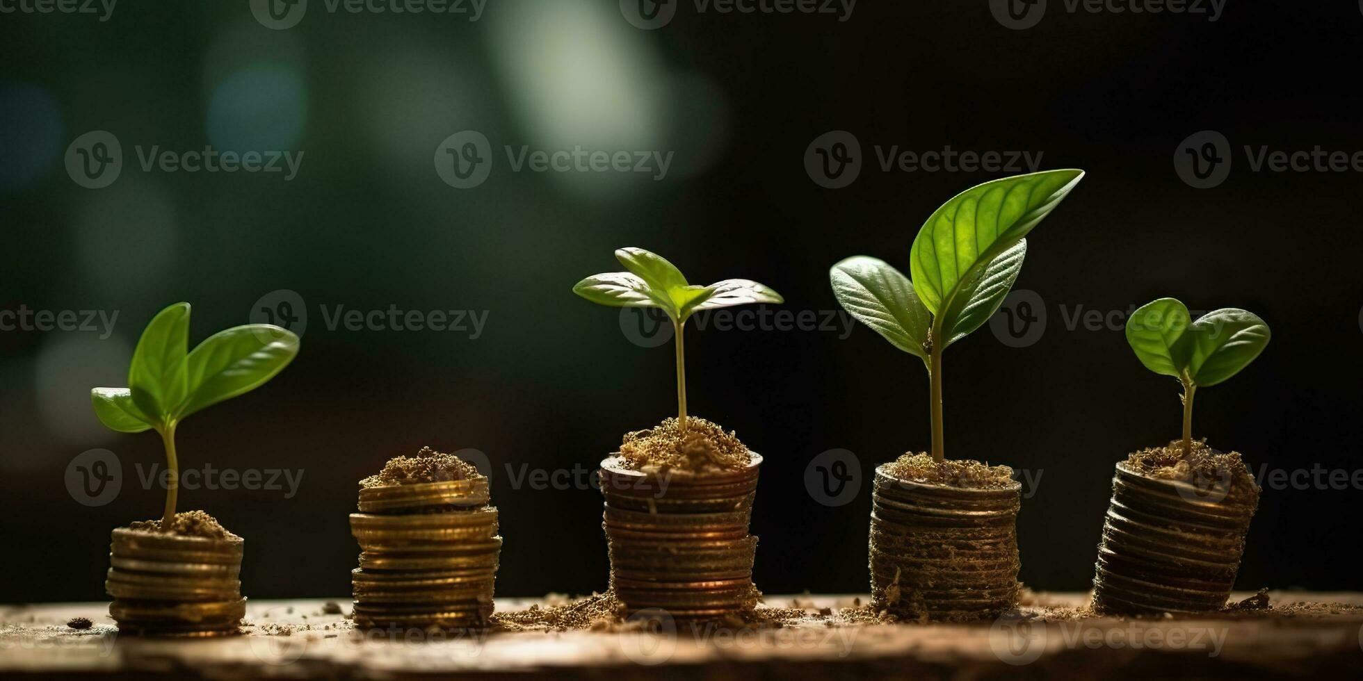 ai generado. ai generativo. creciente Finanzas dinero valores invertir monedas tarro con verde planta. gráfico Arte foto