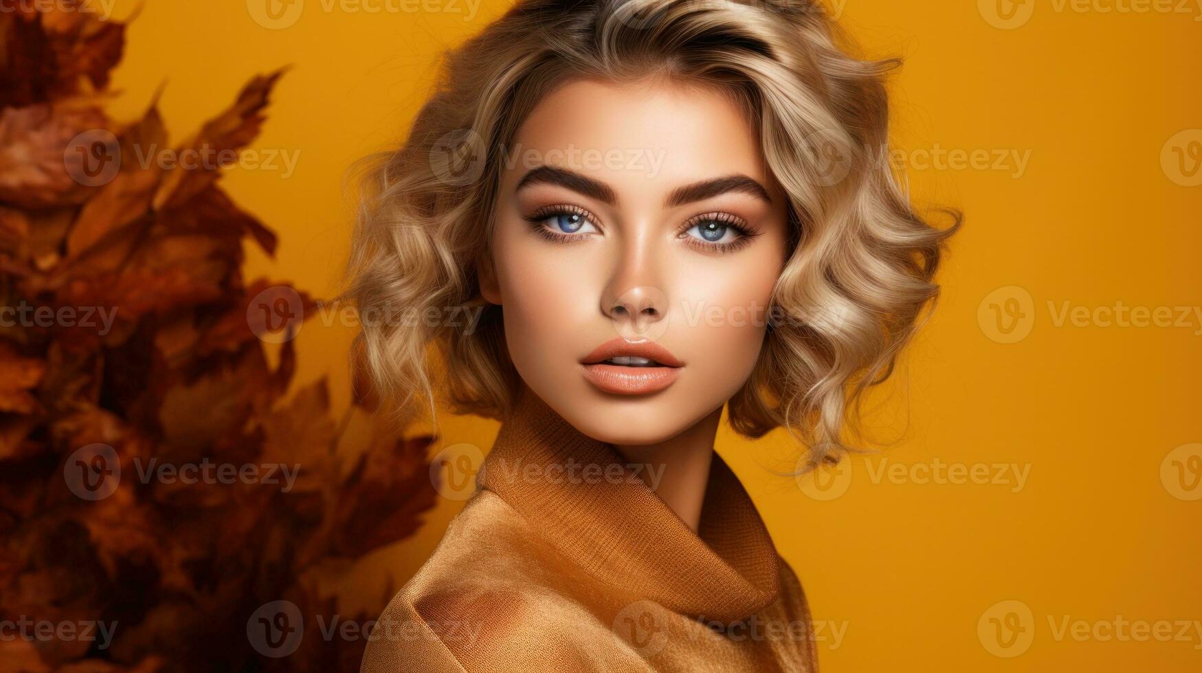 Beautiful girl with autumn leaves photo