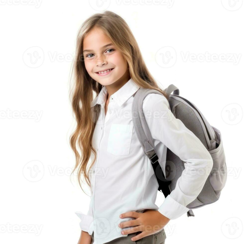 Happy school girl isolated photo