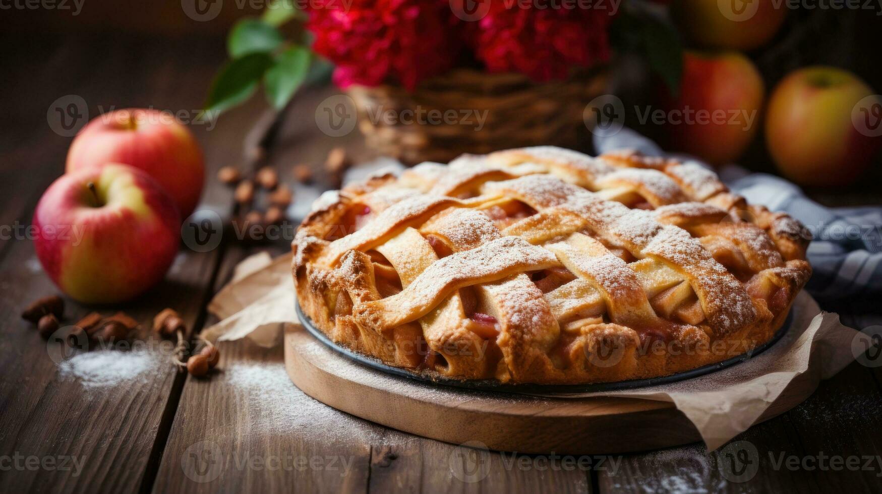 Apple pie in rustic background photo