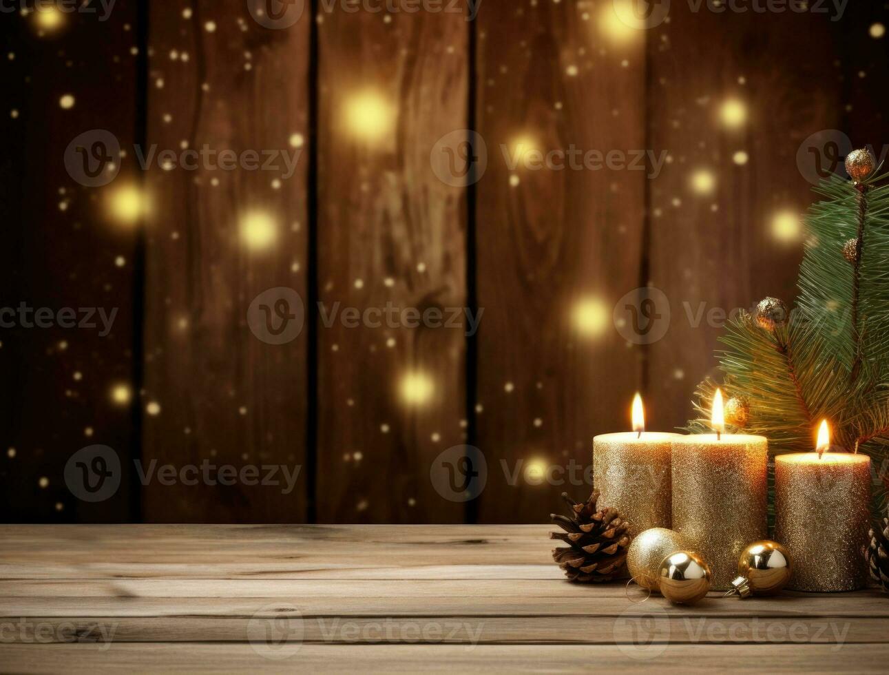 Wooden Background with Christmas lights photo