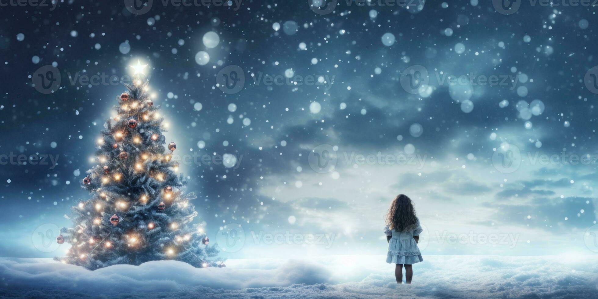 Little girl on winter background photo