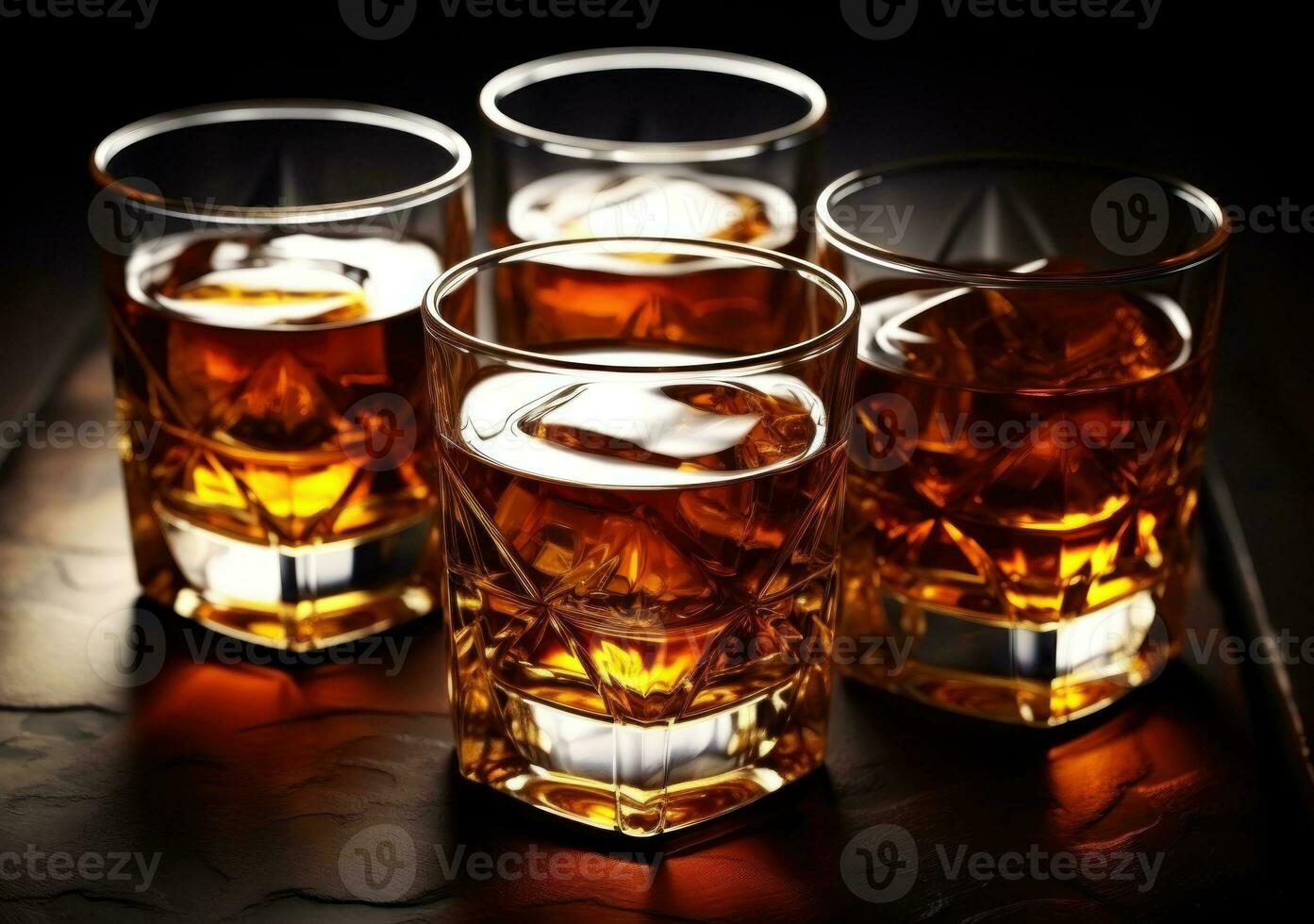 Alcohol drinks on wooden table photo