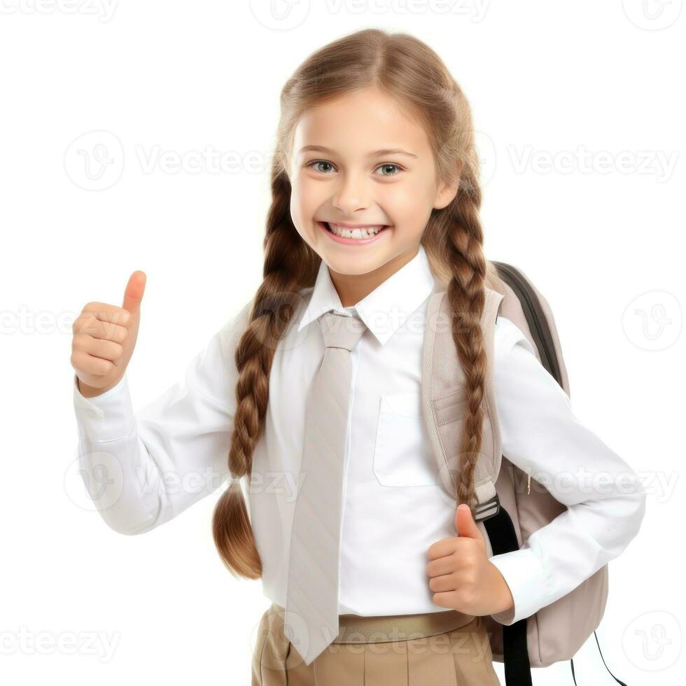 Happy school girl isolated photo