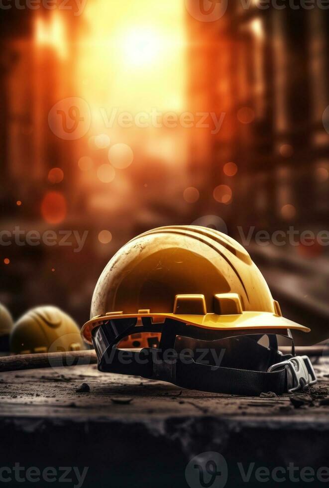 Construction equipment hat and helmet photo