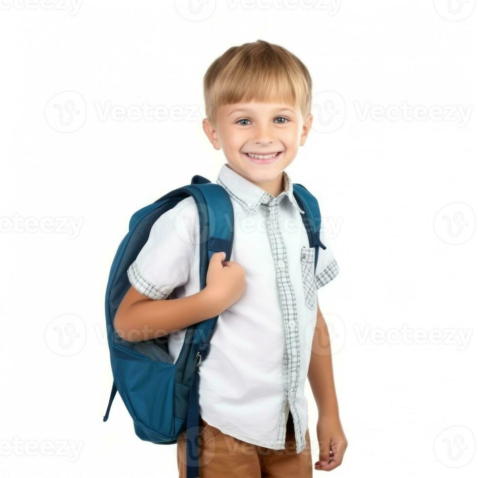 Happy school boy isolated photo