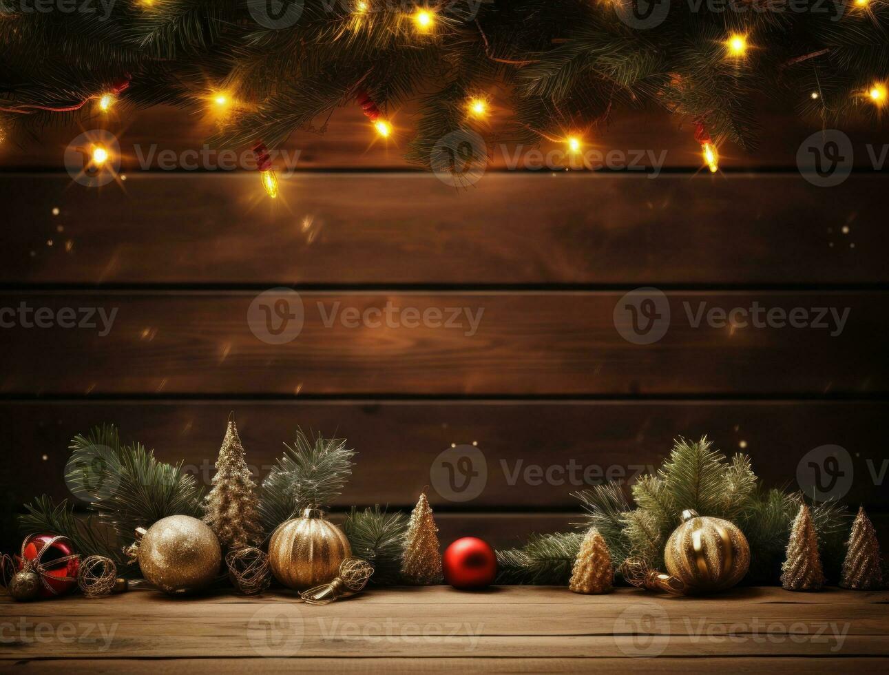Wooden Background with Christmas lights photo