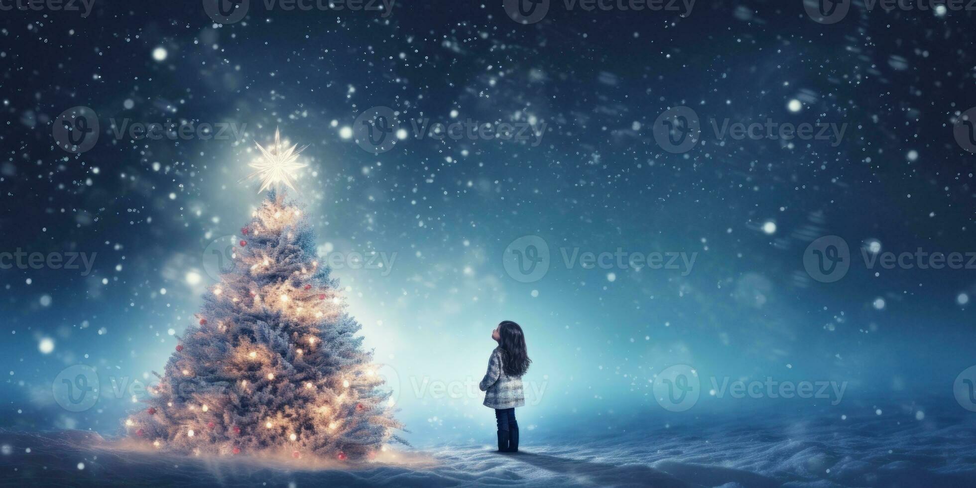 Little girl on winter background photo