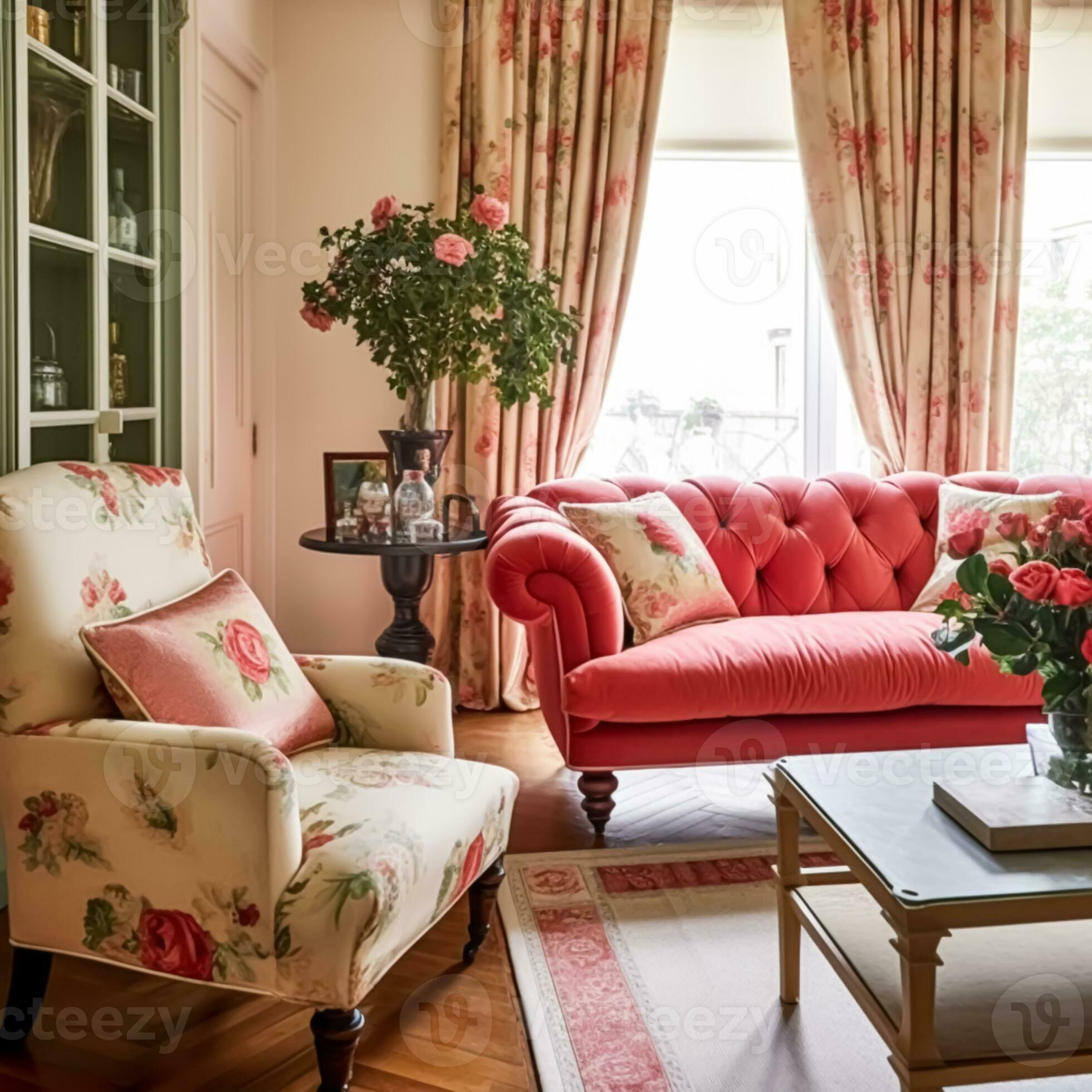 Living Room Furniture, Sofa and Home Decor in Bright Colours, Sitting Room  Decor, Interior Design in English Country House and Stock Illustration -  Illustration of material, style: 285783676