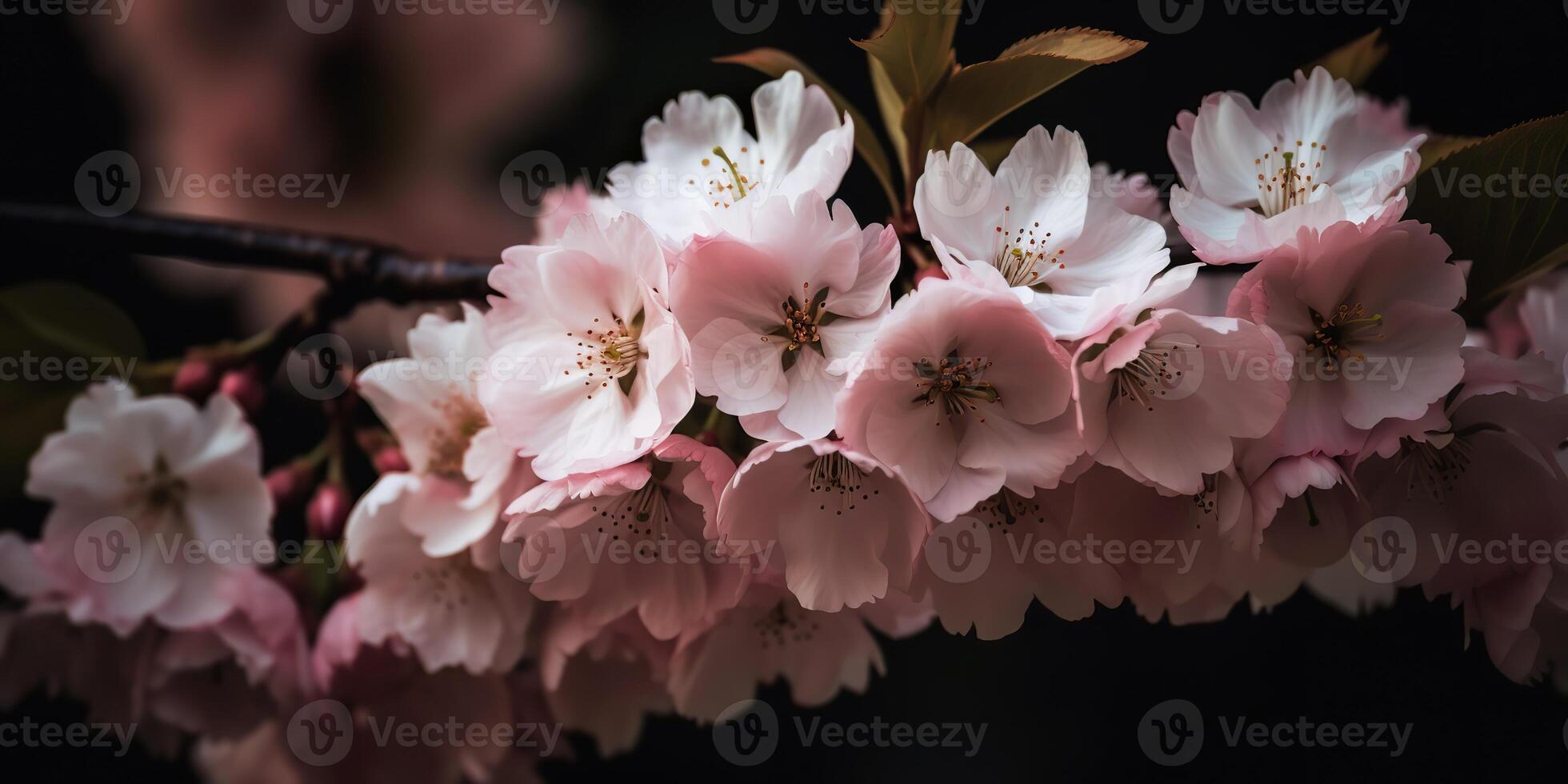 AI Generated. AI Generative. Cherry blossom blooming flower tree plant. Decorative romantic botanical vibe. Graphic Art photo