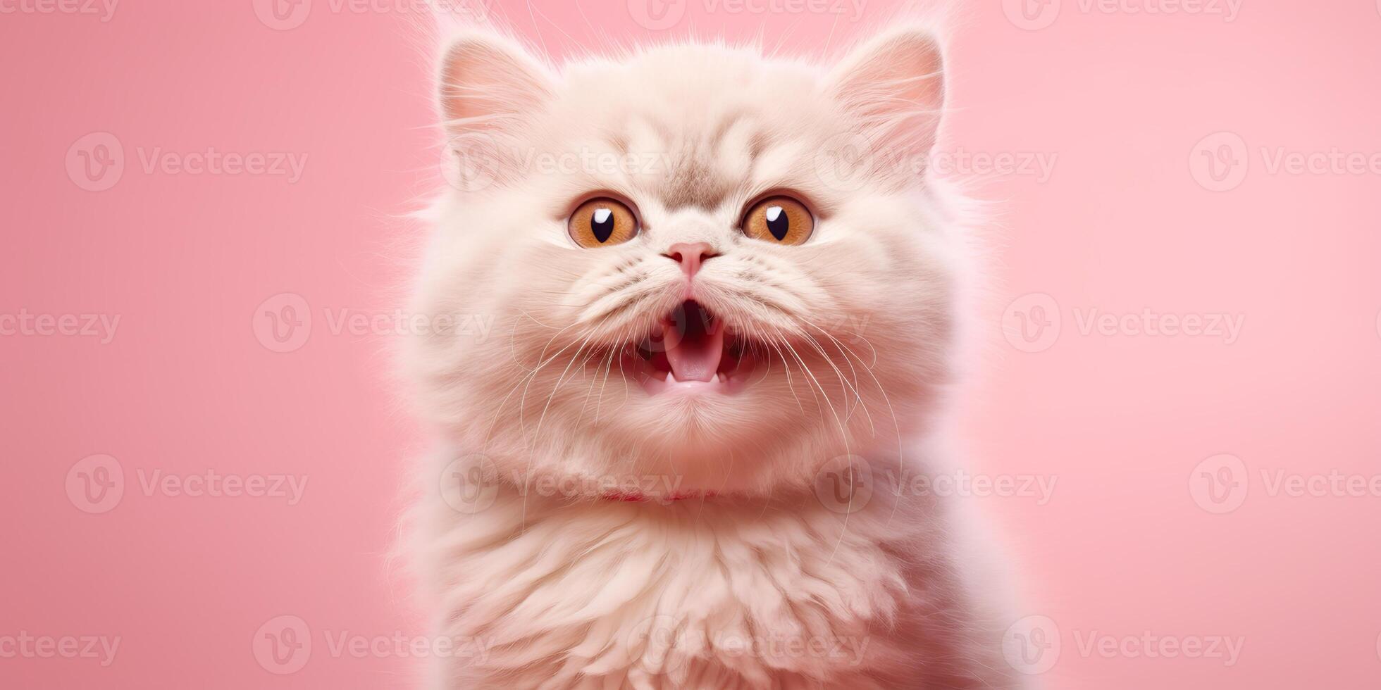. . face frontal cute funny cate portrait on pink background. Happy animal pet promotion vibe. Graphic Art photo