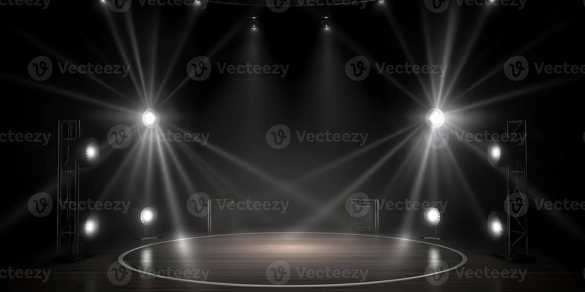 . . Spotlight scene show stage concert music event hall party. Round with ligh lamps shine. Graphic Art photo