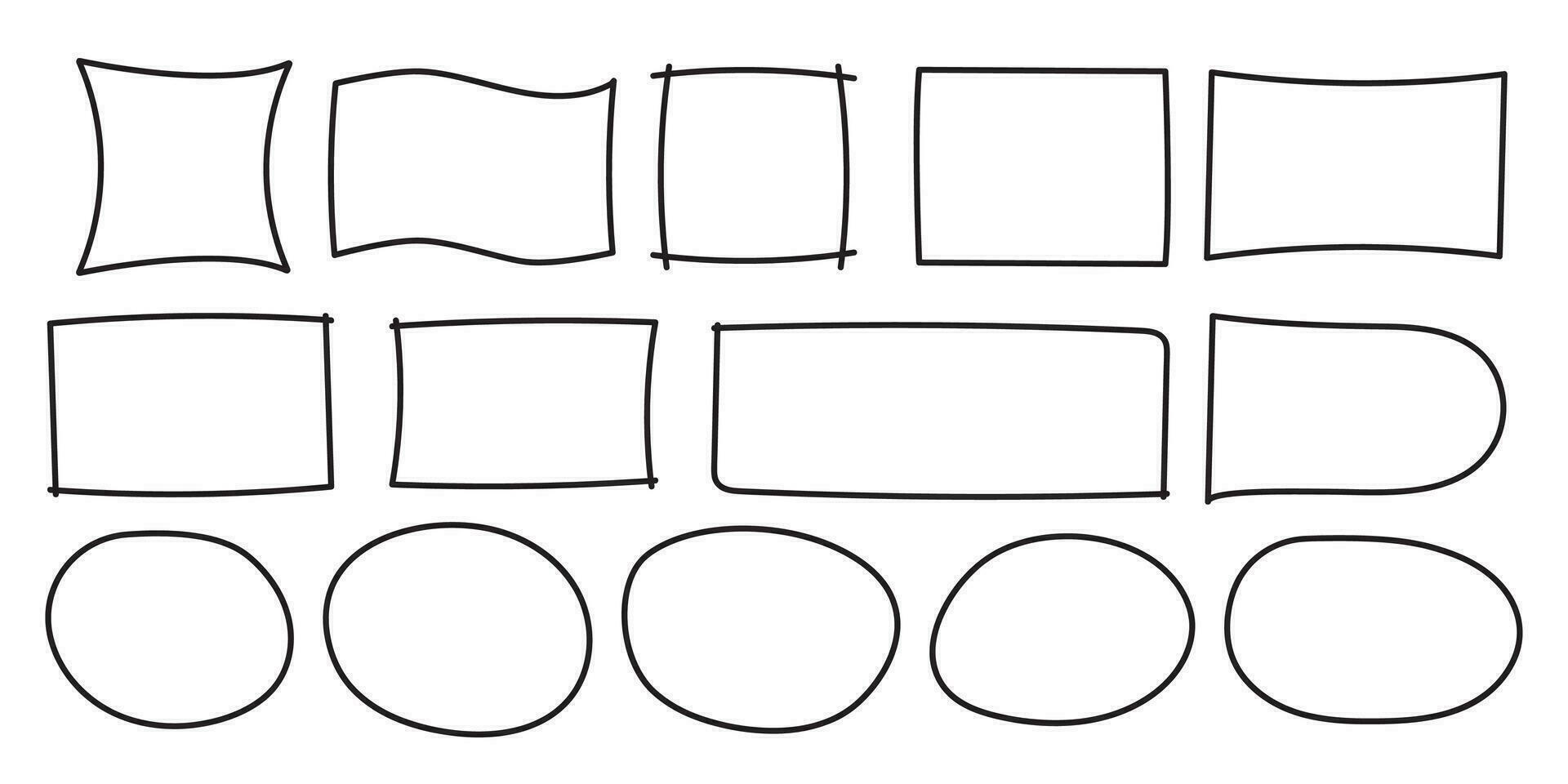 Set of hand drawn rectangle. Text box and frames. Vector illustration.