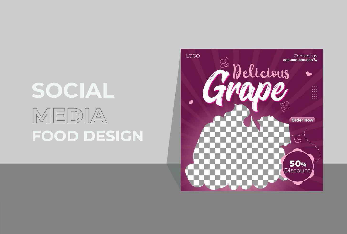 Unique Vector grape fruit menu for feed social media post banner design template.
