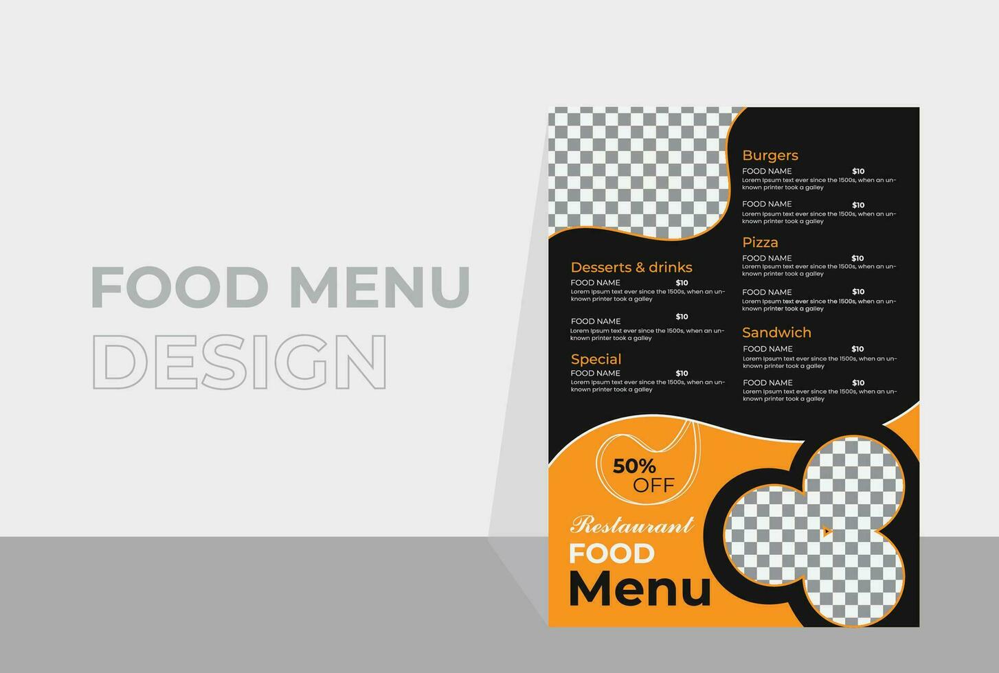 Restaurant food menu vector design template. Food menu cover layout. Modern fast food menu design template for restaurant