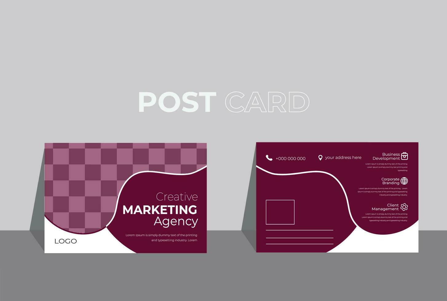 Flat vector simple business postcard design template. Gradient color design.