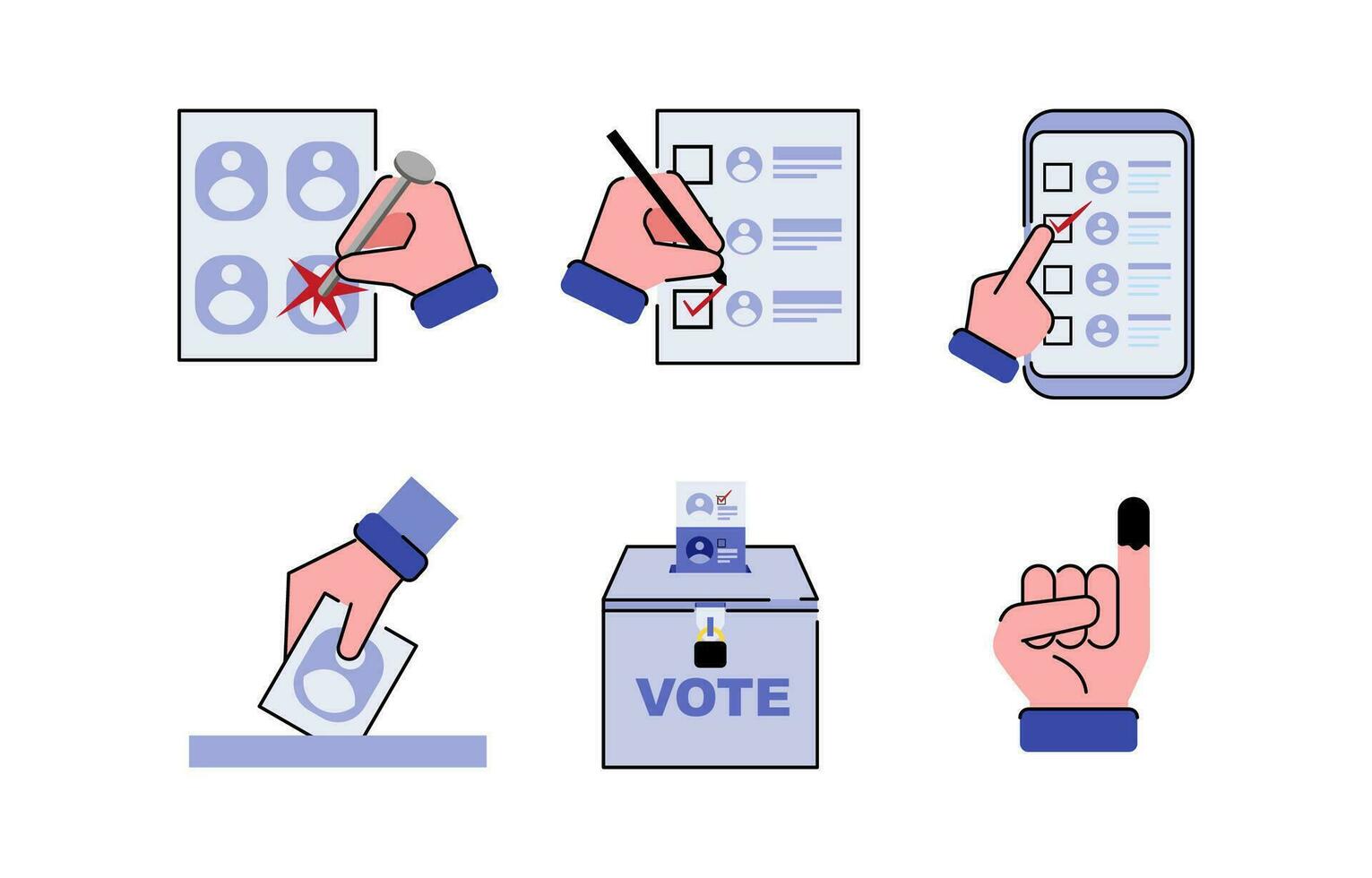 Hands Casting Votes in Elections Collection Cartoon Ilustration vector