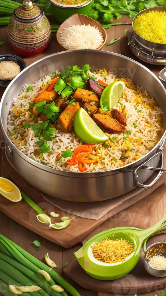 digital illustration of a traditional kacchi biriyani photo