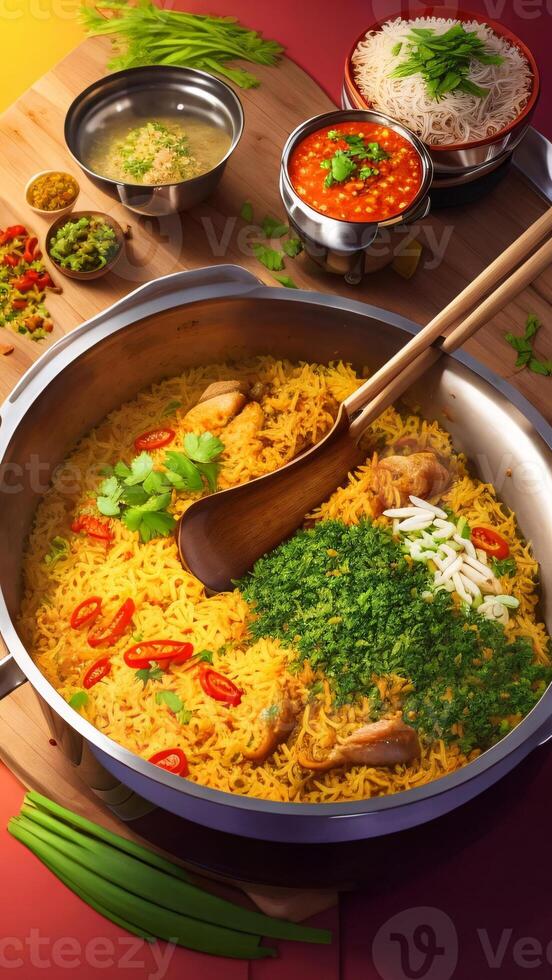 digital illustration of a traditional kacchi biriyani photo
