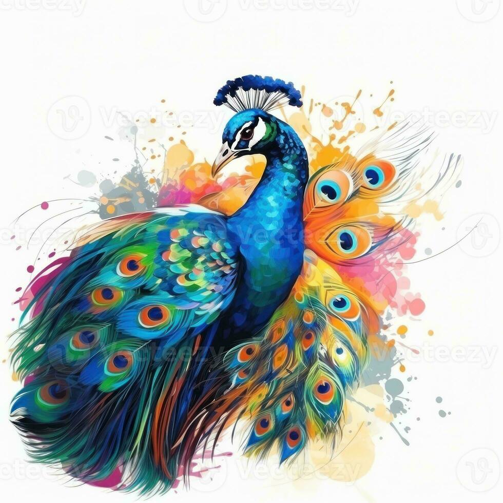 Peacock on oil painting of colorful artworks photo