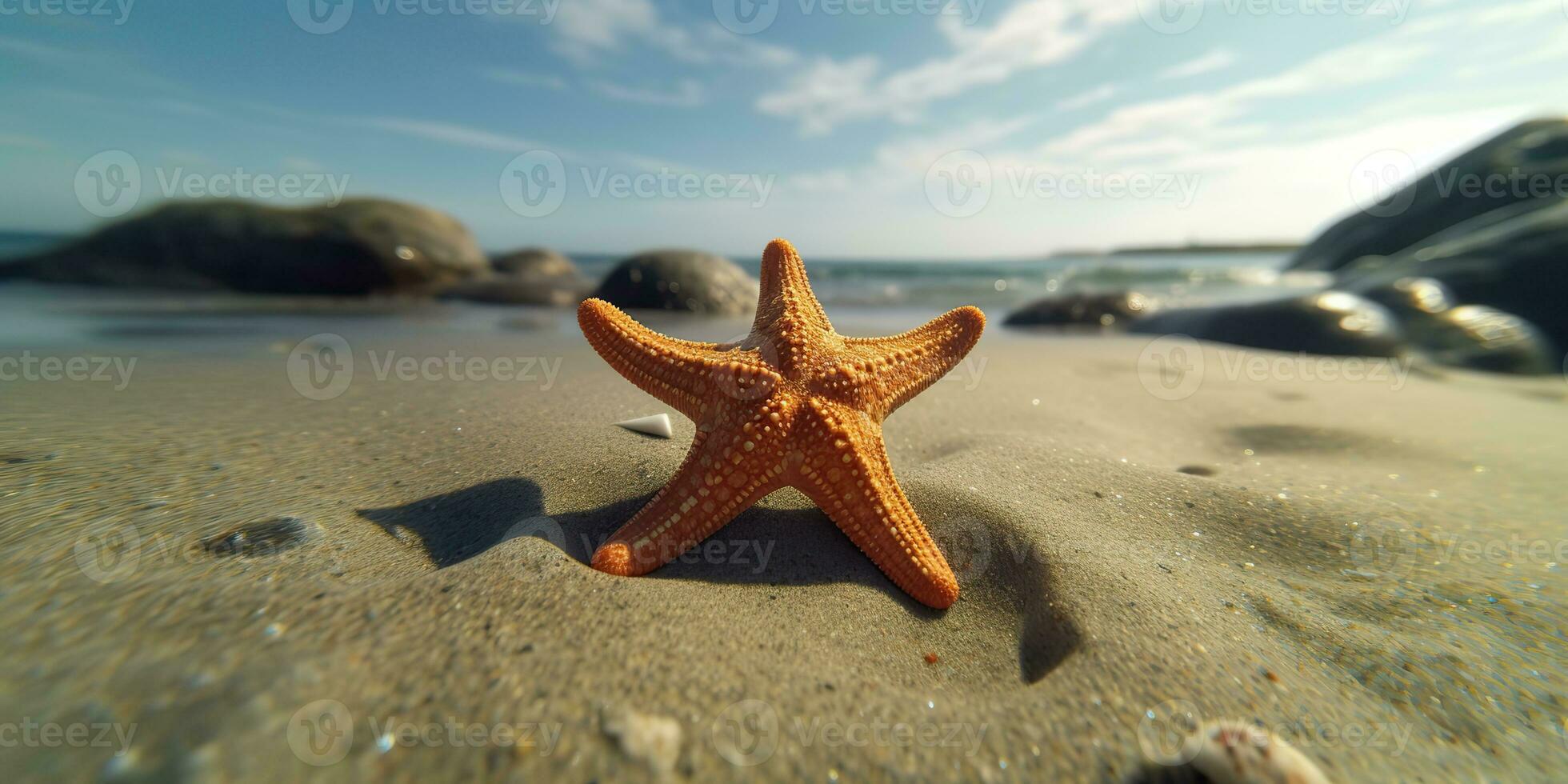 AI Generated. AI Generative. Sea navy nautical marine starfish beach island sand ocean vacation relax sun vibe. Graphic Art photo