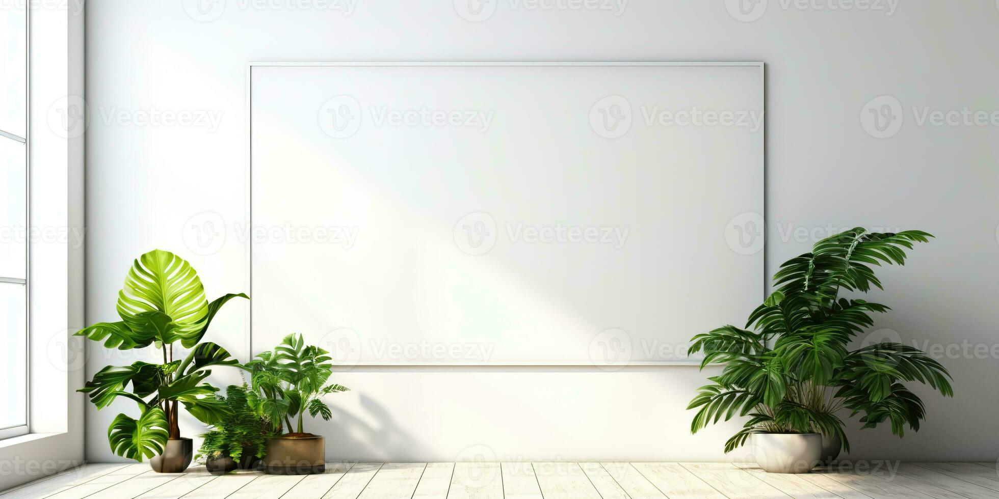 AI Generated. AI Generative. Wall home decoration table frame picture with plant mockup mock up. Graphic Art photo