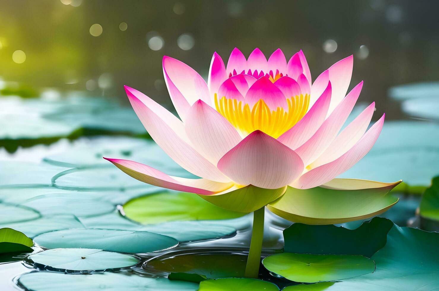 Pink lotus flower is blooming beautifully. generative ai photo