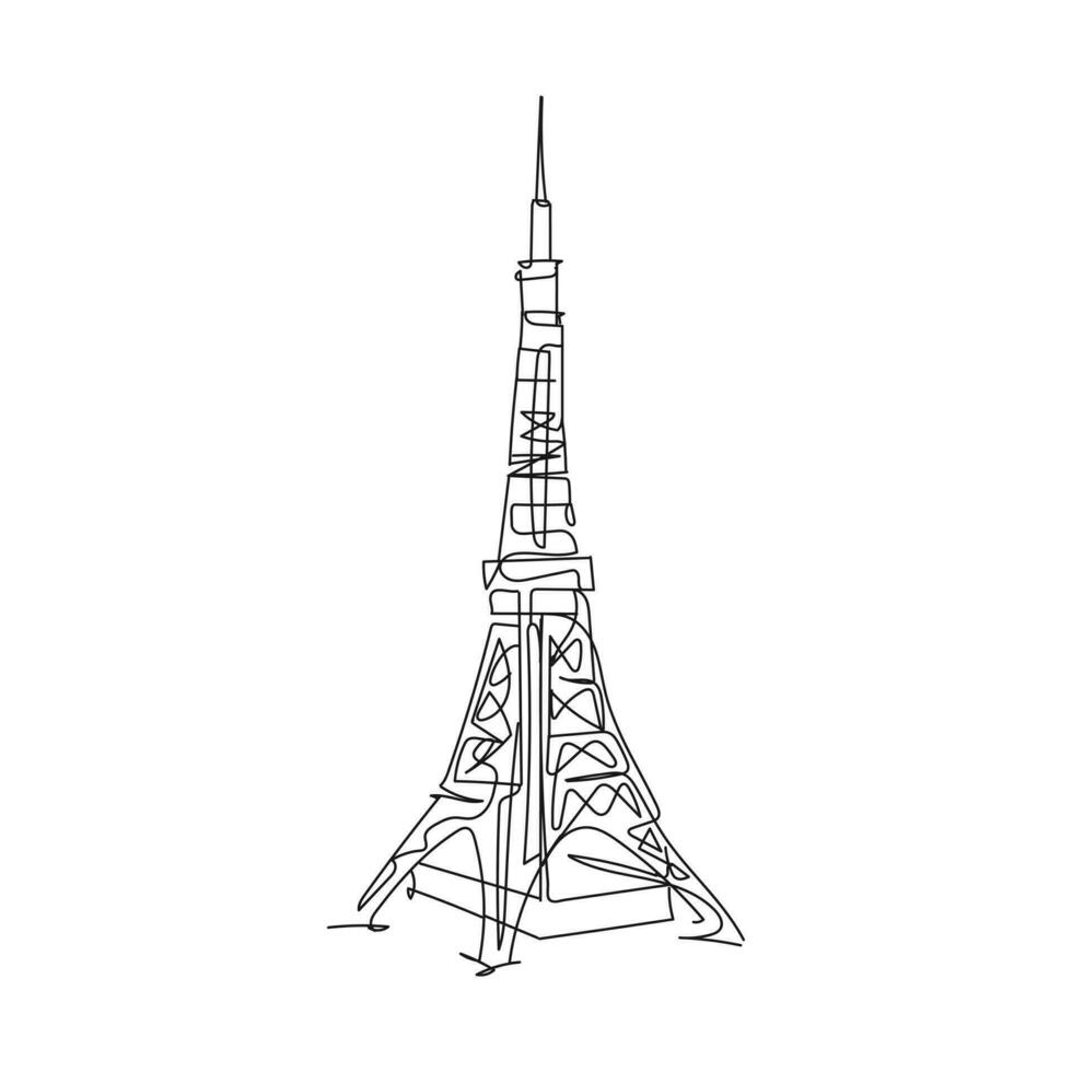 Line drawing of Eiffel tower. Vector illustration of landmark for tourism and travel destination design concept