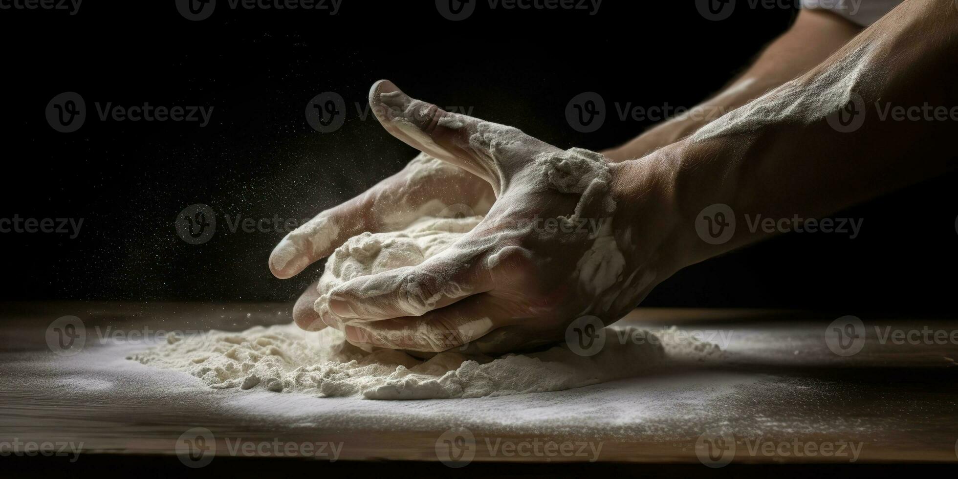 ai generado. ai generativo. panadería harina laminación manos preparar masa para Pizza pasta comida comida restaurante. gráfico Arte foto