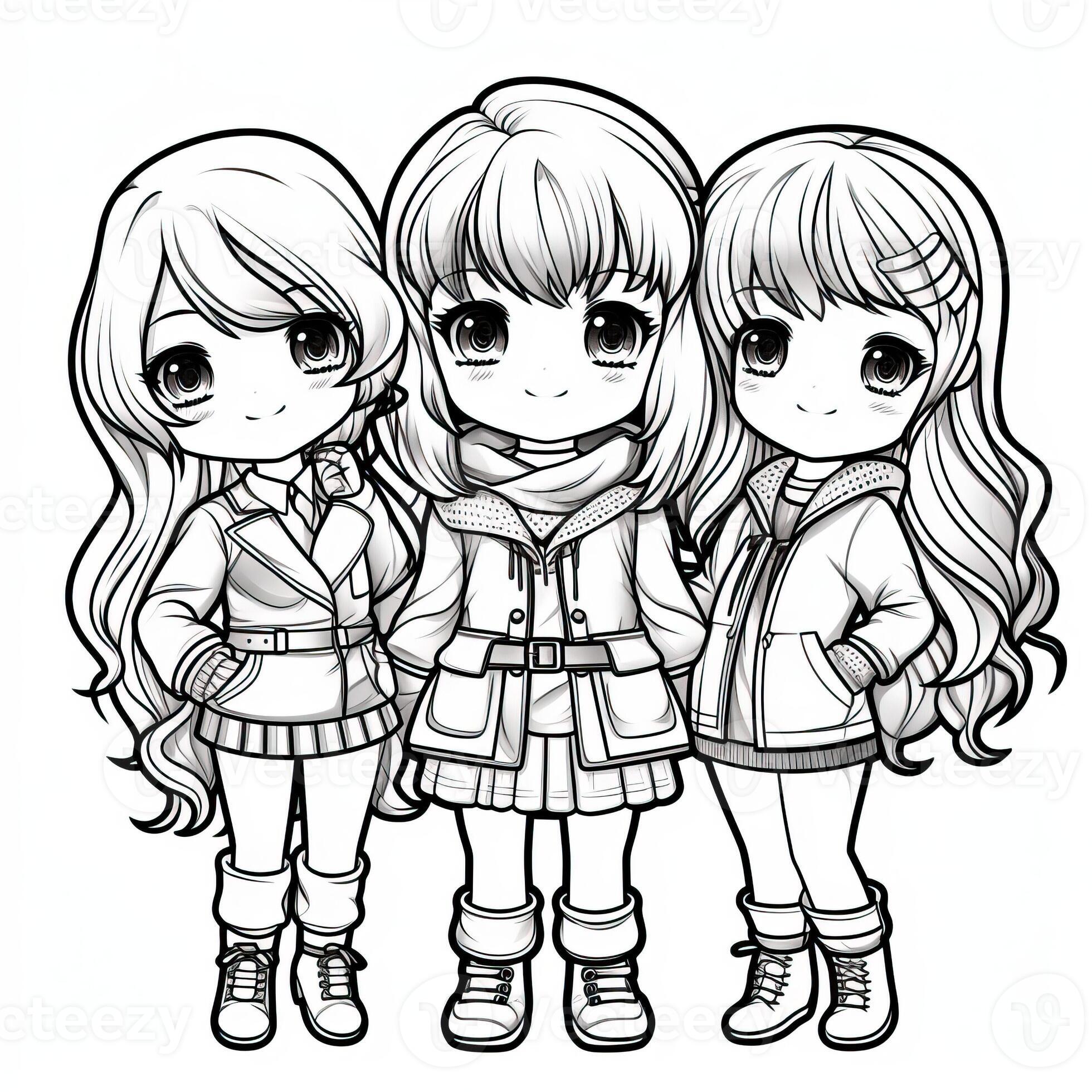 Anime Girl Coloring Pages 26672913 Stock Photo at Vecteezy