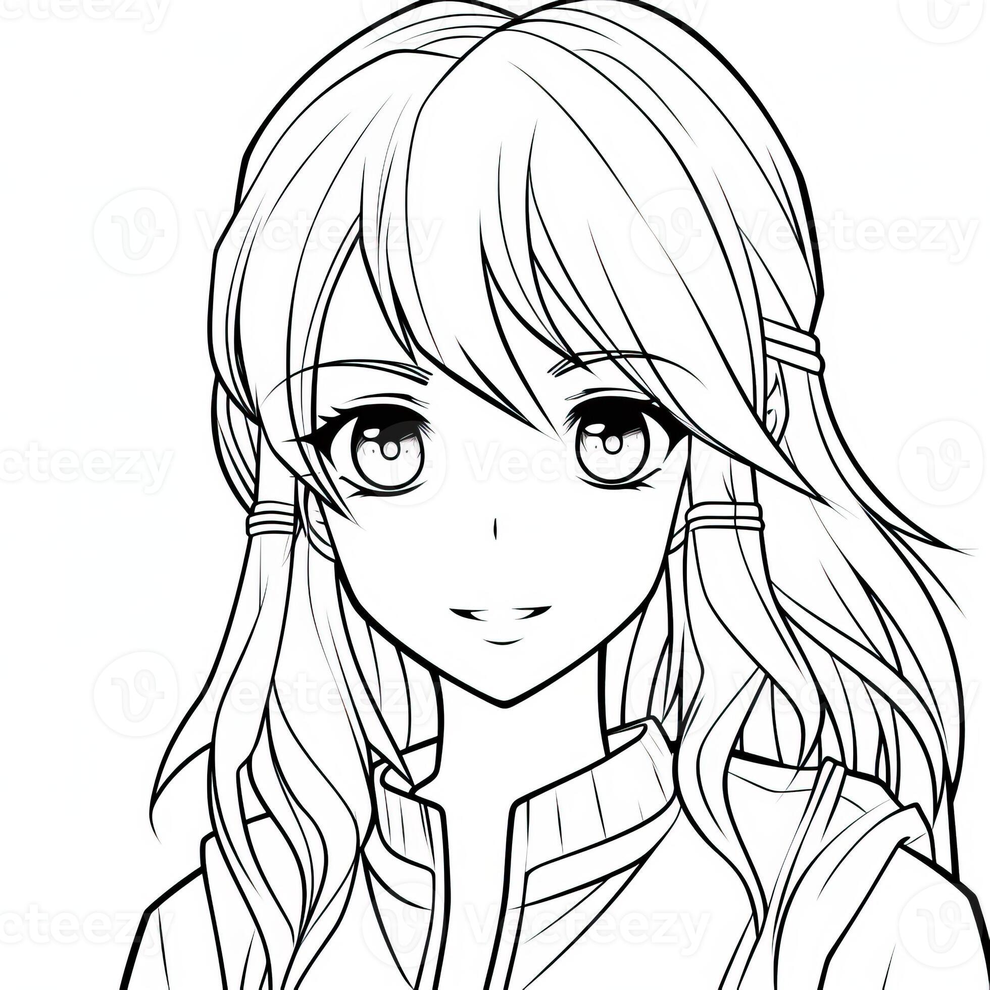 long hair anime girl coloring pages