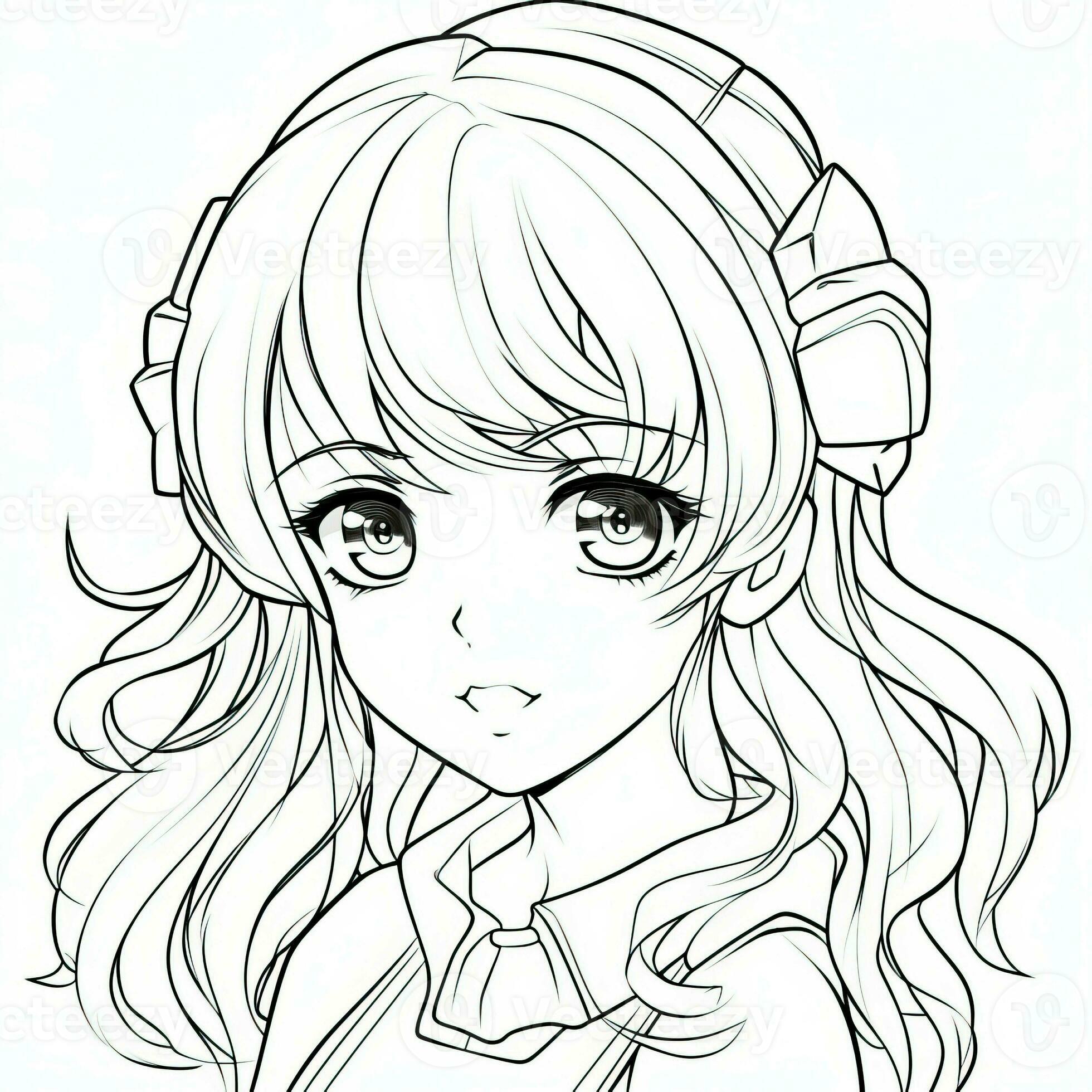 long hair anime girl coloring pages