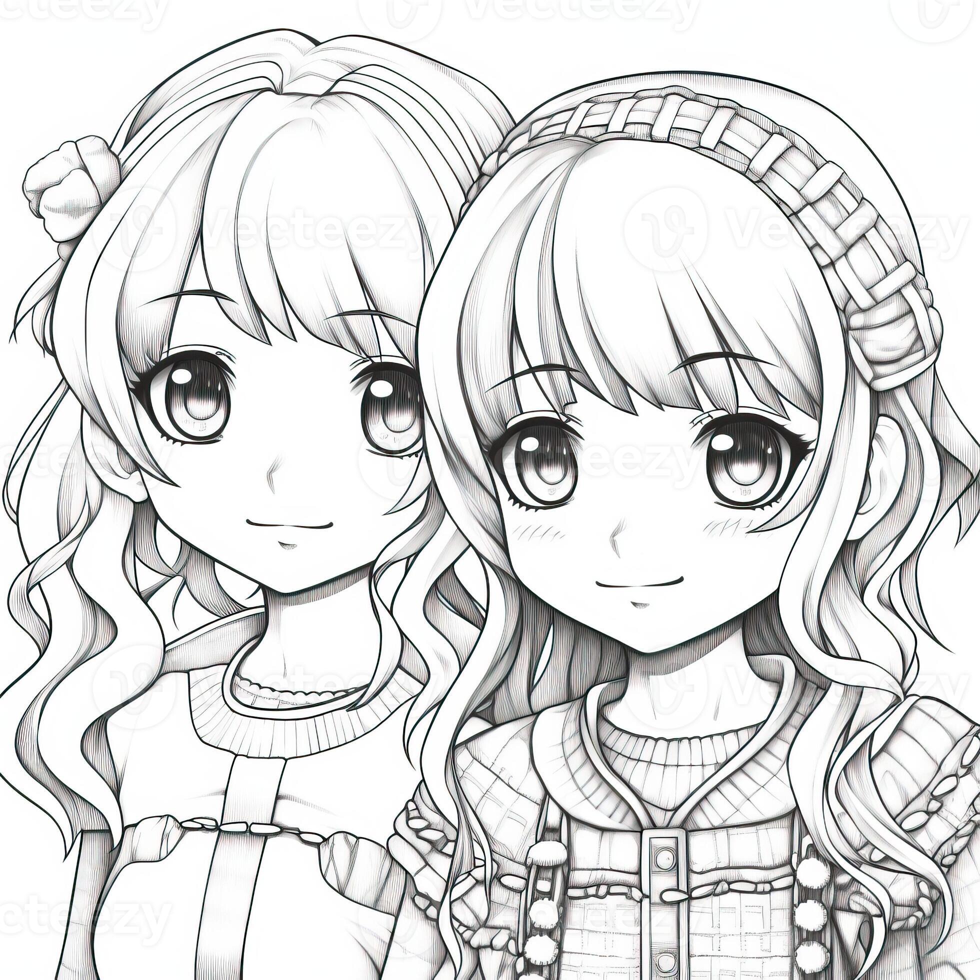 Anime Girl Coloring Pages 26672951 Stock Photo at Vecteezy