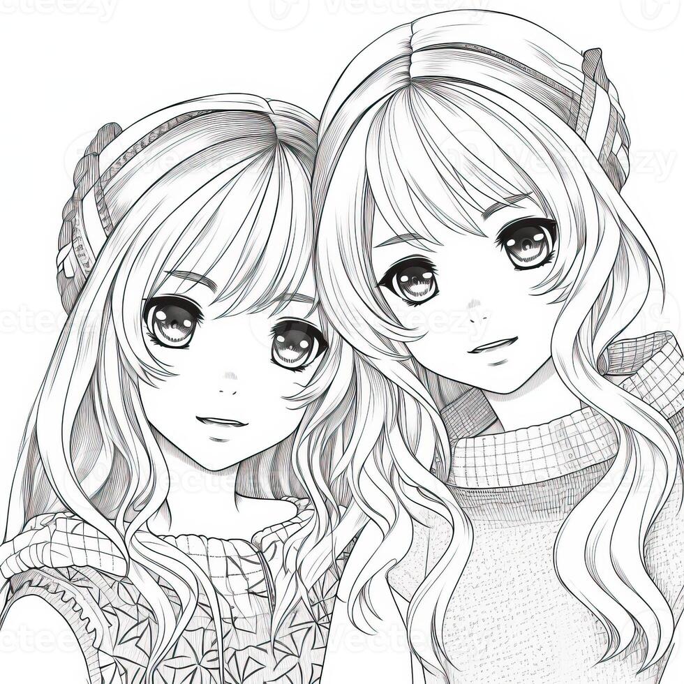 Anime Girl Coloring Pages 26672974 Stock Photo at Vecteezy