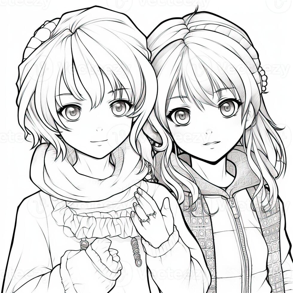 Anime Girl Coloring Pages 26673008 Stock Photo at Vecteezy