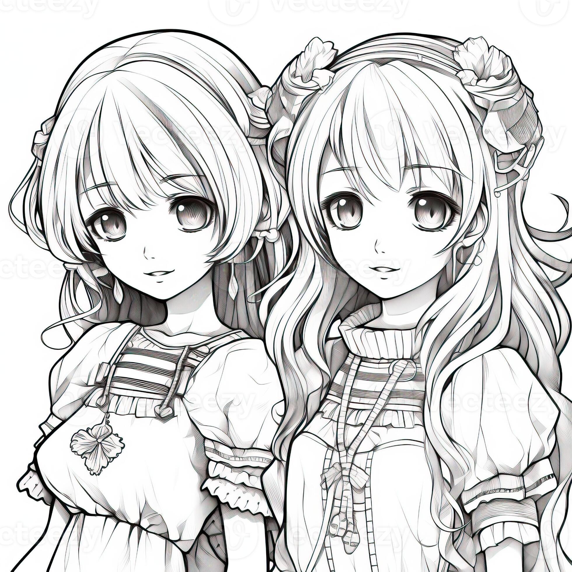Anime Girl Coloring Pages 26673034 Stock Photo at Vecteezy
